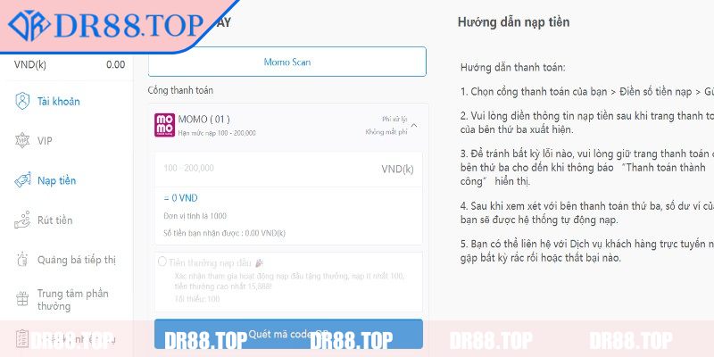 Nạp Rút Tiền dr88 1 Điểm qua các hình thức nạp rút tiền DR88 phổ biến